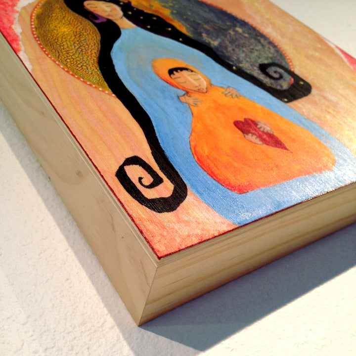 side view of print on wood 